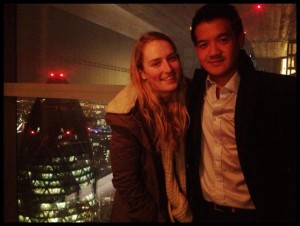 Naz and I at Duck & Waffle - 42 floors above London!