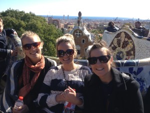 Myself and the girls in Park Guell on the 'world's longest park bench'