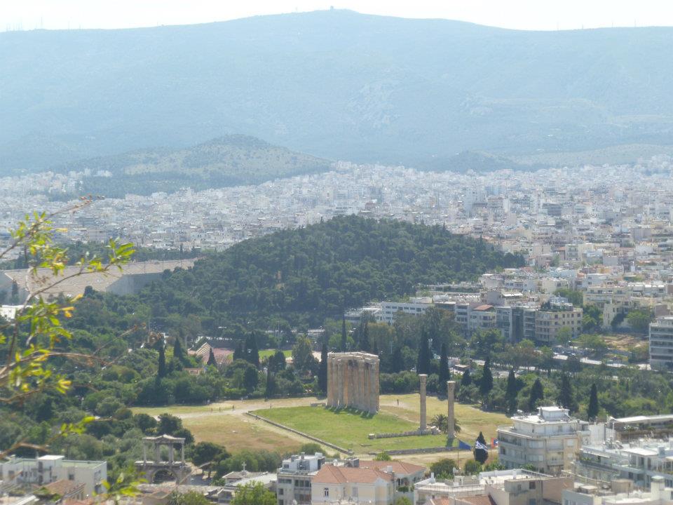 View from the top of the Acropolis to the Temple of Olympian Zeus..