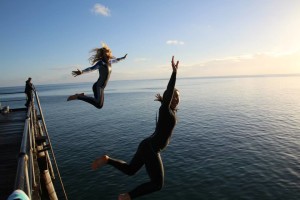 Early morning jetty jumping at Second Valley – so much fun!