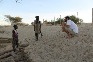 Playing games with the children while we watched the sun set over Lake Turkana.