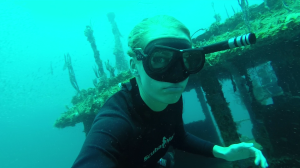 Free Diving down through the Haliburton Shipwreck..
